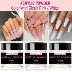 Clear Pink Acrylic Powder French Nail Art Tip Extension Pattern DIY