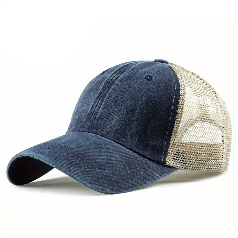 Distressed Ponytail Baseball Cap Mesh Breathable Dad Hat Vintage Trucker Hats