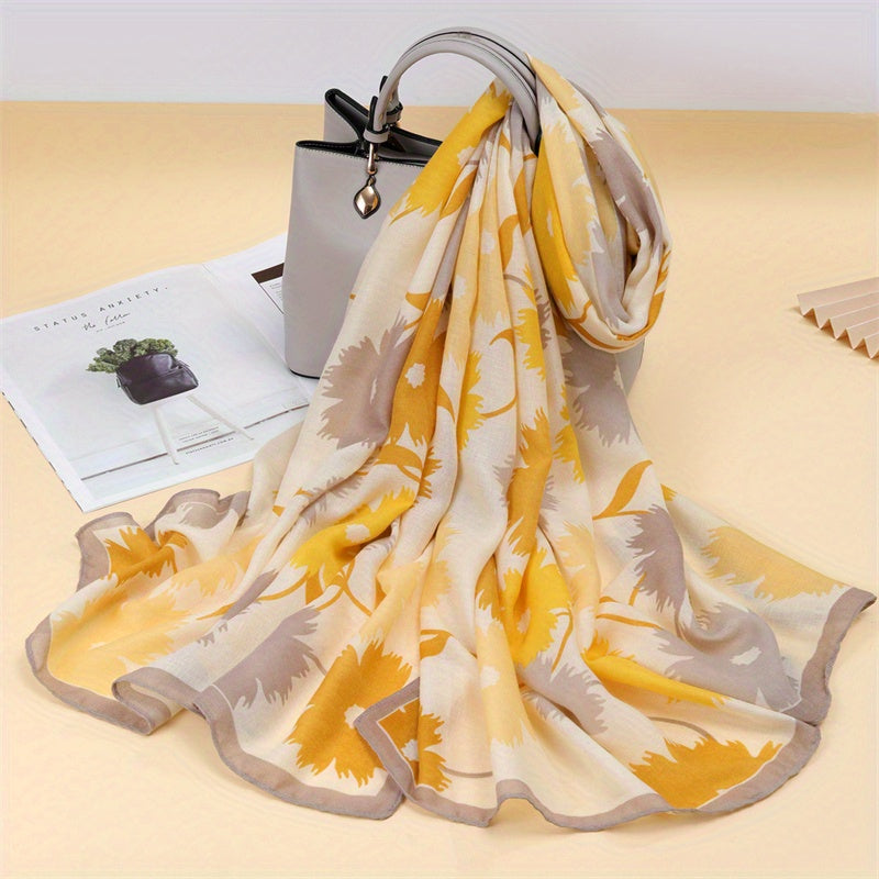 Flower Print Casual Scarf Double Shawl Windproof Warm Head Wrap