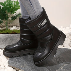 Faux Leather Fur Lined Snow Boots Waterproof Non Slip