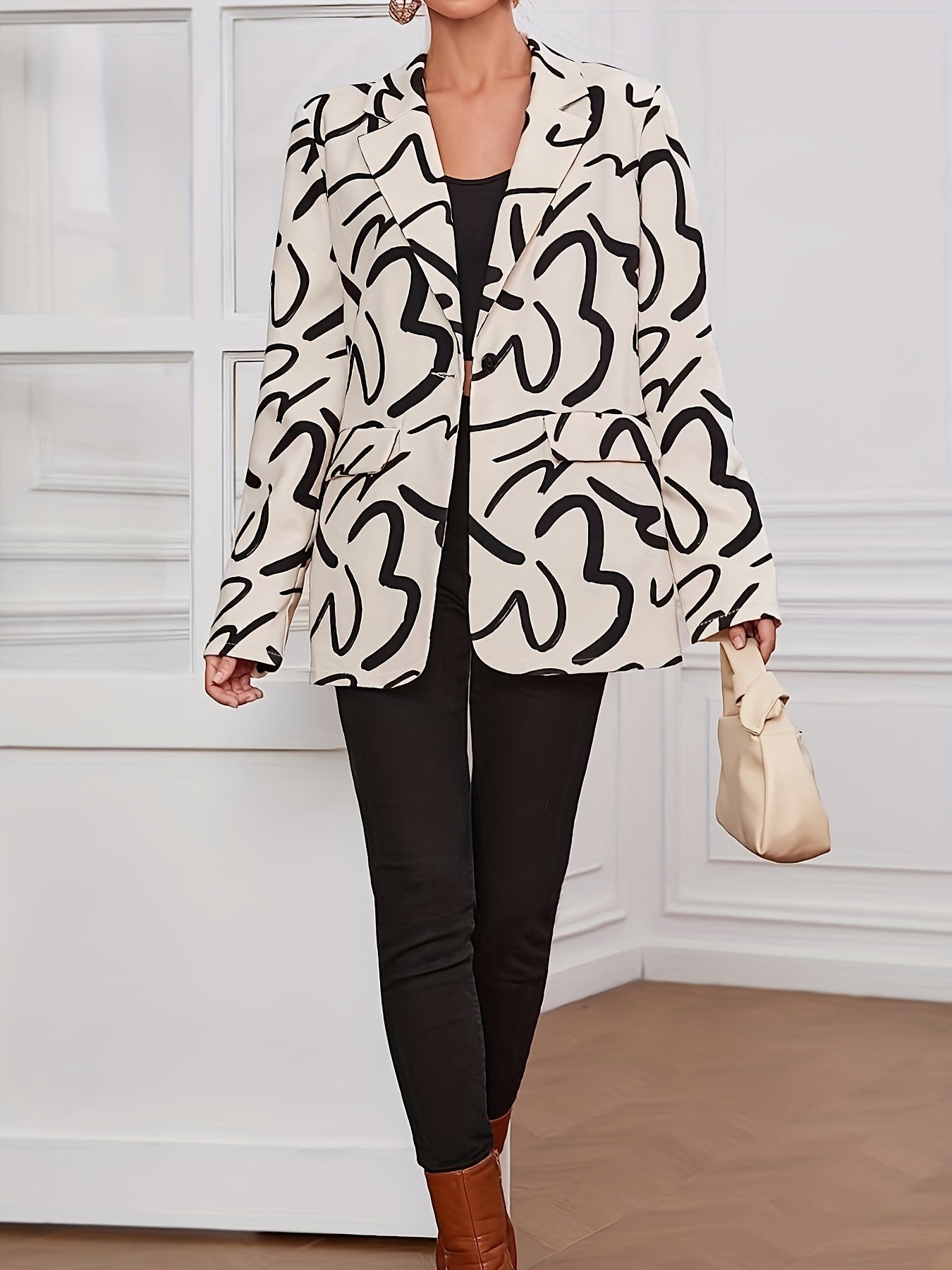 Graffiti Print Blazer Long Sleeve