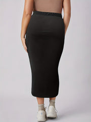 Plus Solid Chain Decor Elastic High Rise Bodycon Midi Skirt