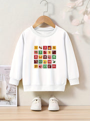 Girls Cartoon Number Pattern Crew Neck Sweatshirt