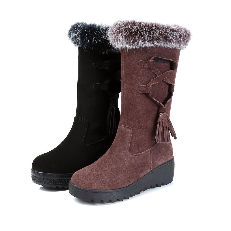 Fleece Mid calf Snow Boots Thick Bottom Anti Slip Women's Footwear
