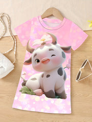 Girls Cow Print Dress Summer Clothes Gift