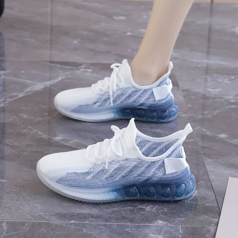 Women's Ombre Knit Mesh Lace Up Running Shoes