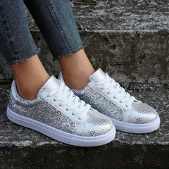 Glitter Flat Sneakers Lace Up Low Top Shoes