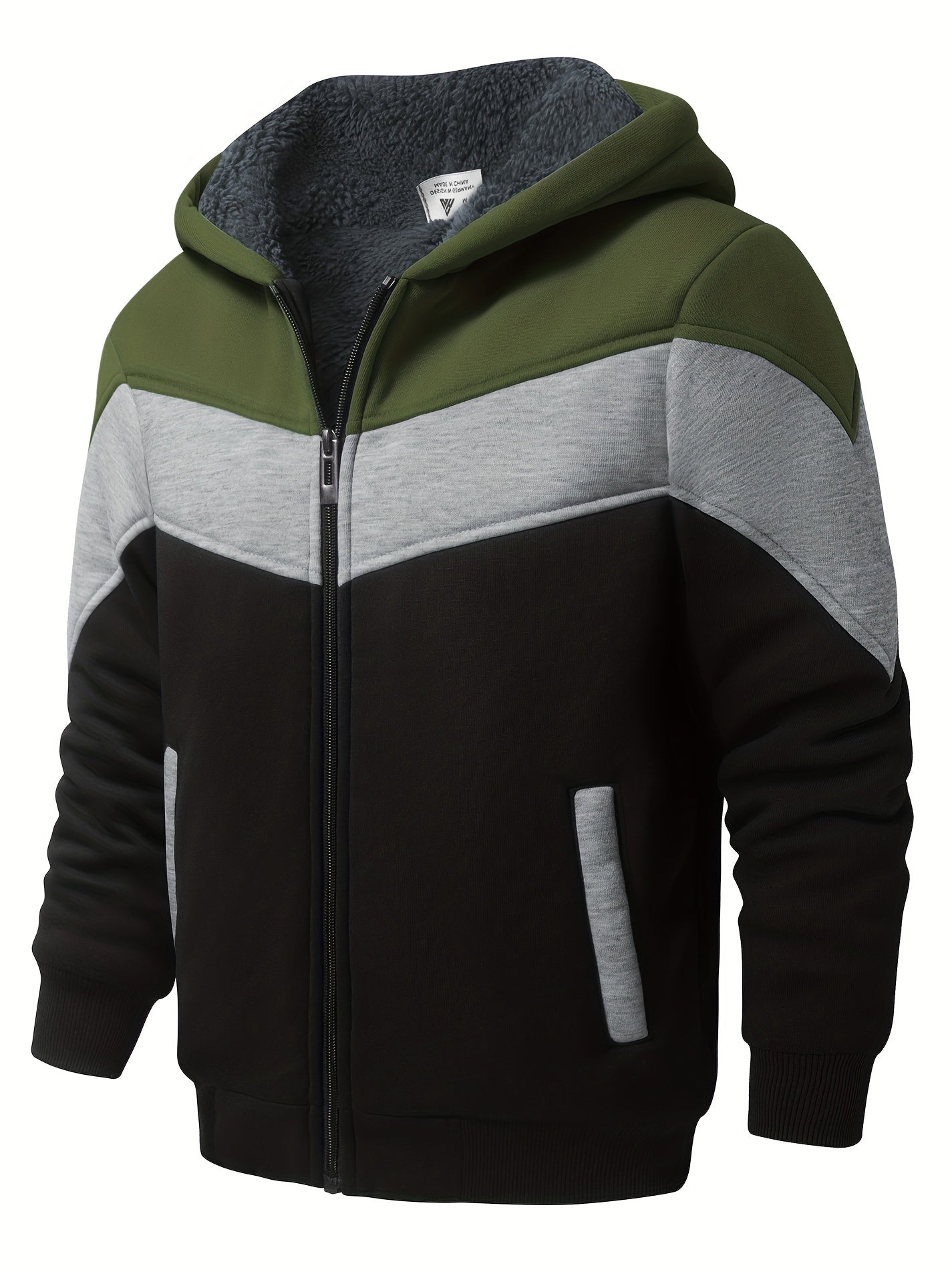 Kid's Block Stitching Fleece Jacket Zip Up Hoodie Coat