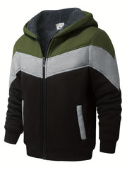 Kid's Block Stitching Fleece Jacket Zip Up Hoodie Coat