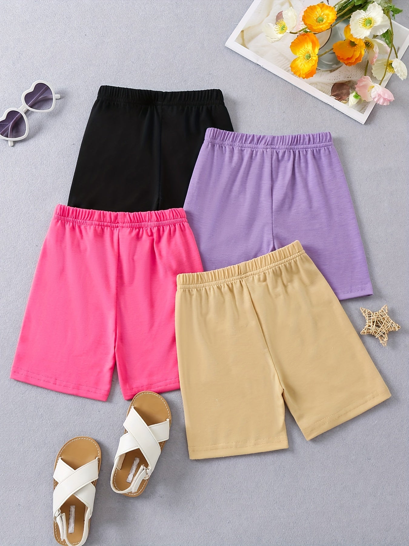 4pcs Girls Cotton Shorts Set Elastic Waist Comfy Dance Ballet Skirt