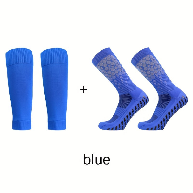 2 pairs Sports Non-slip Football Socks & Calf Sleeves Set