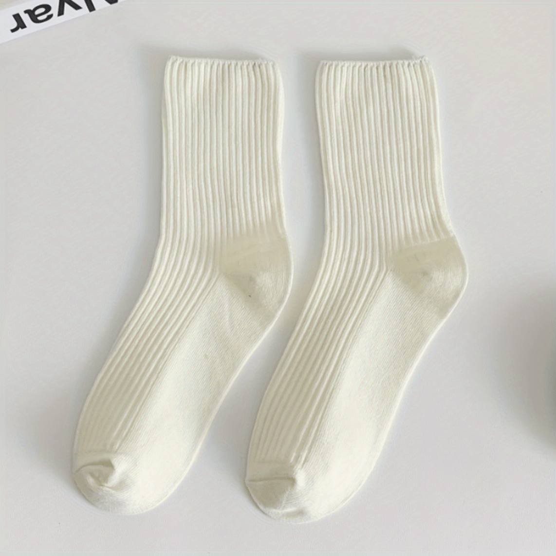 3 Pairs Solid Ribbed Socks Women's Stockings