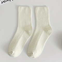 3 Pairs Solid Ribbed Socks Women's Stockings