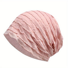 Pleated Soft Beanies Elastic Head Wrap Solid Ruffles Slouchy Beanie Skull Cap