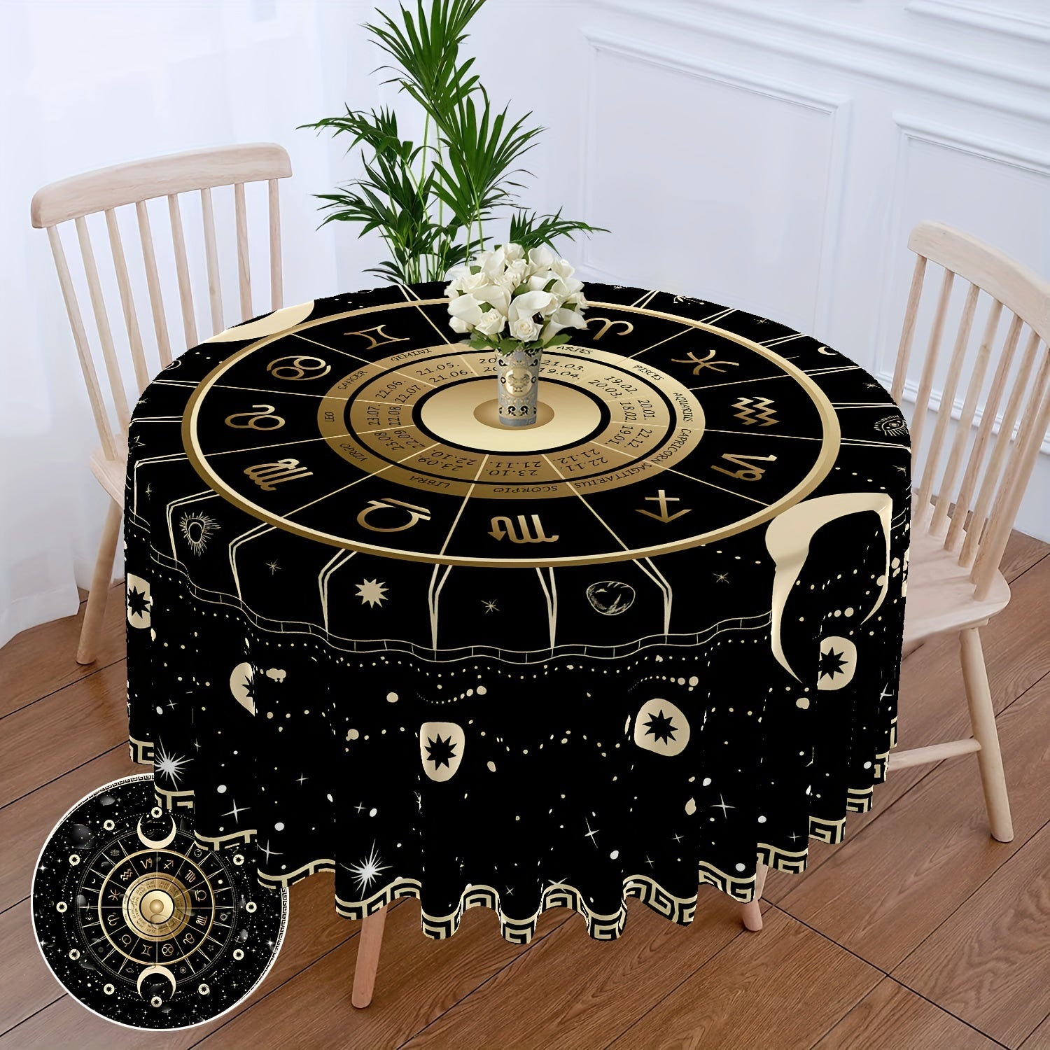 Tarot Round Tablecloth 63 Inch Boho Table Cloth Divination Tarot Pattern