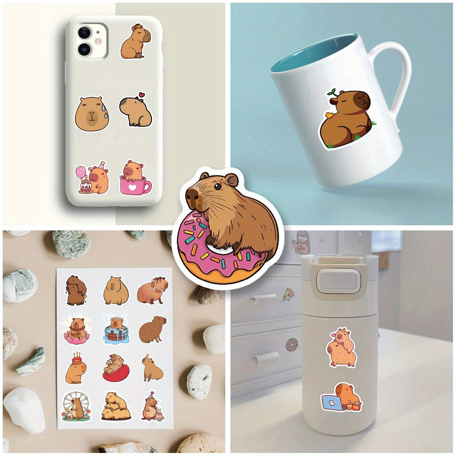 100pcs Capybara Stickers Waterproof Vinyl Decals for Laptops Phones Cars