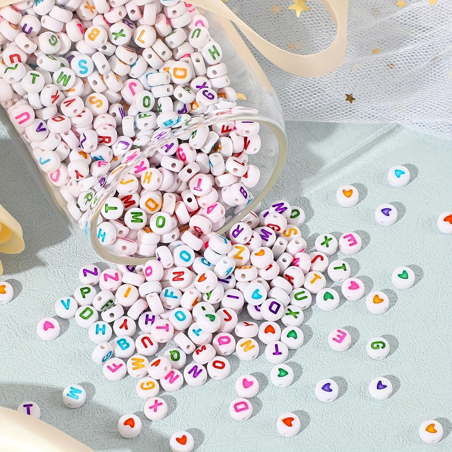 1000Pcs 4 7mm Acrylic Letter Beads & Elastic String DIY Jewelry Making