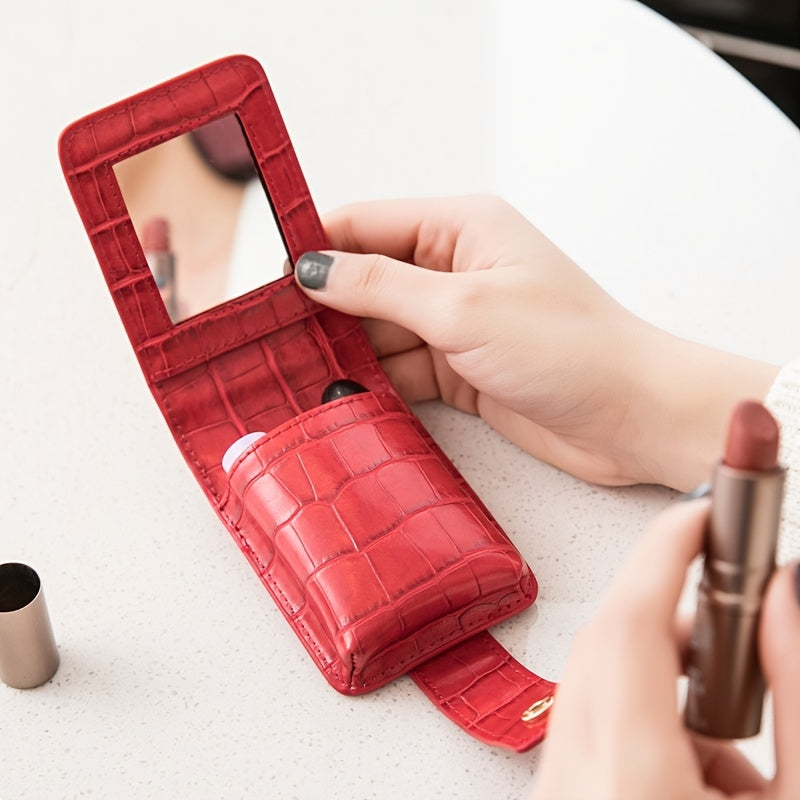 Mini Lipstick Bag with Mirror Crocodile Embossed Cosmetic Case