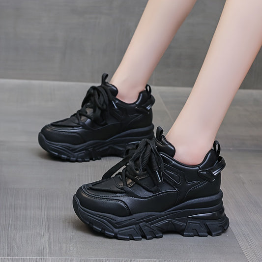 Women's Lace up Front Platform Chunky Sneakers Height Increased