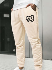 Men's Bear Print Drawstring Sweatpants Active Jogger Pants