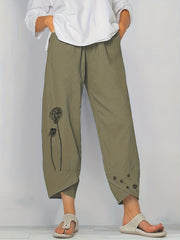 Boho Dandelion Print Harem Pants High Waist Summer Cropped Pants
