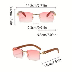 Wooden Pattern Rimless Sunglasses UV400 Outdoor Travel Shades