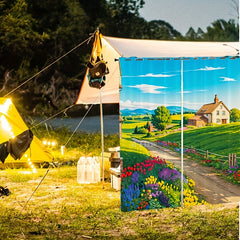 2pcs Flowers Blooming Scenery Curtains Tapestries Outdoor Decor