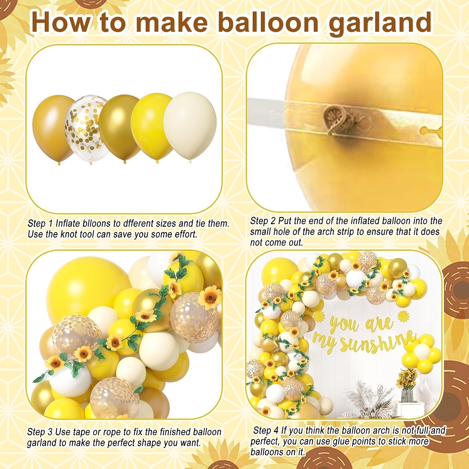 111pcs Sunflower Balloons Garland Arch Kit Yellow Balloons With Sunflower Vine