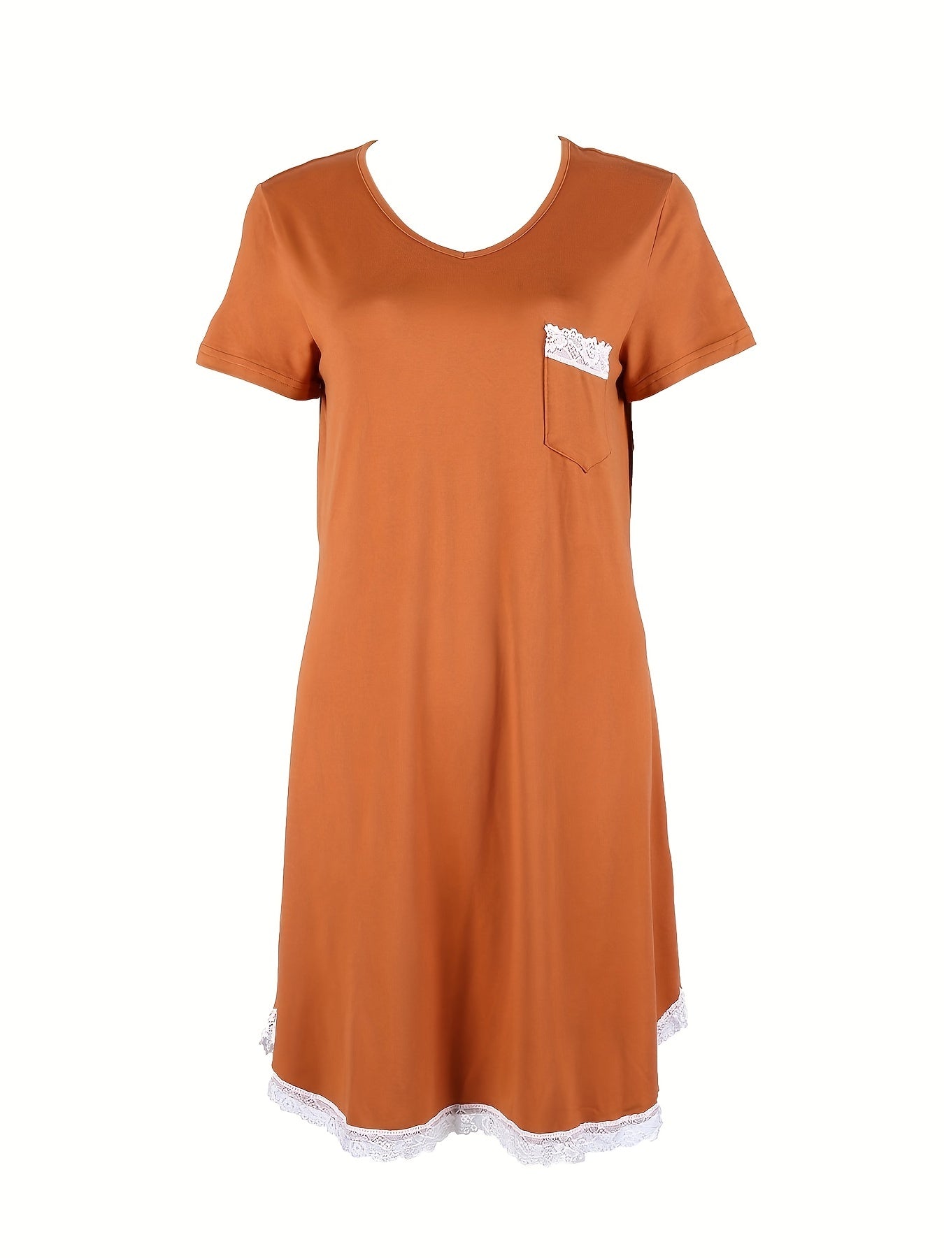 Lace NightDress Short Sleeve V Neck Pajama Dress Women's Sleepwear