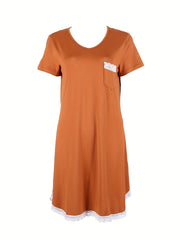 Lace NightDress Short Sleeve V Neck Pajama Dress Women's Sleepwear