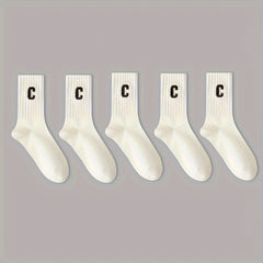 5 Pairs Men's Crew Socks Spring Autumn Wear-resistant Non-slip Breathable