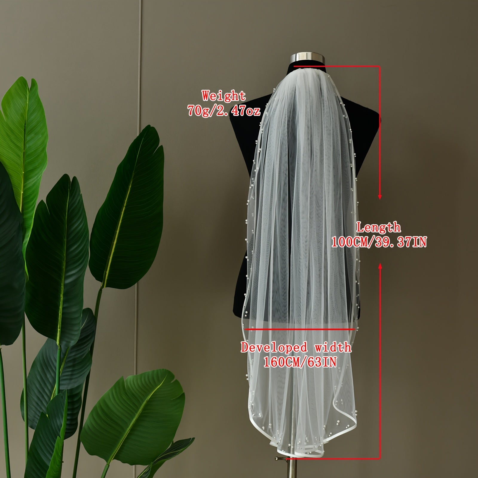 Long Bridal Veil with Beaded Detail Satin V Neck 3 4 Sleeve