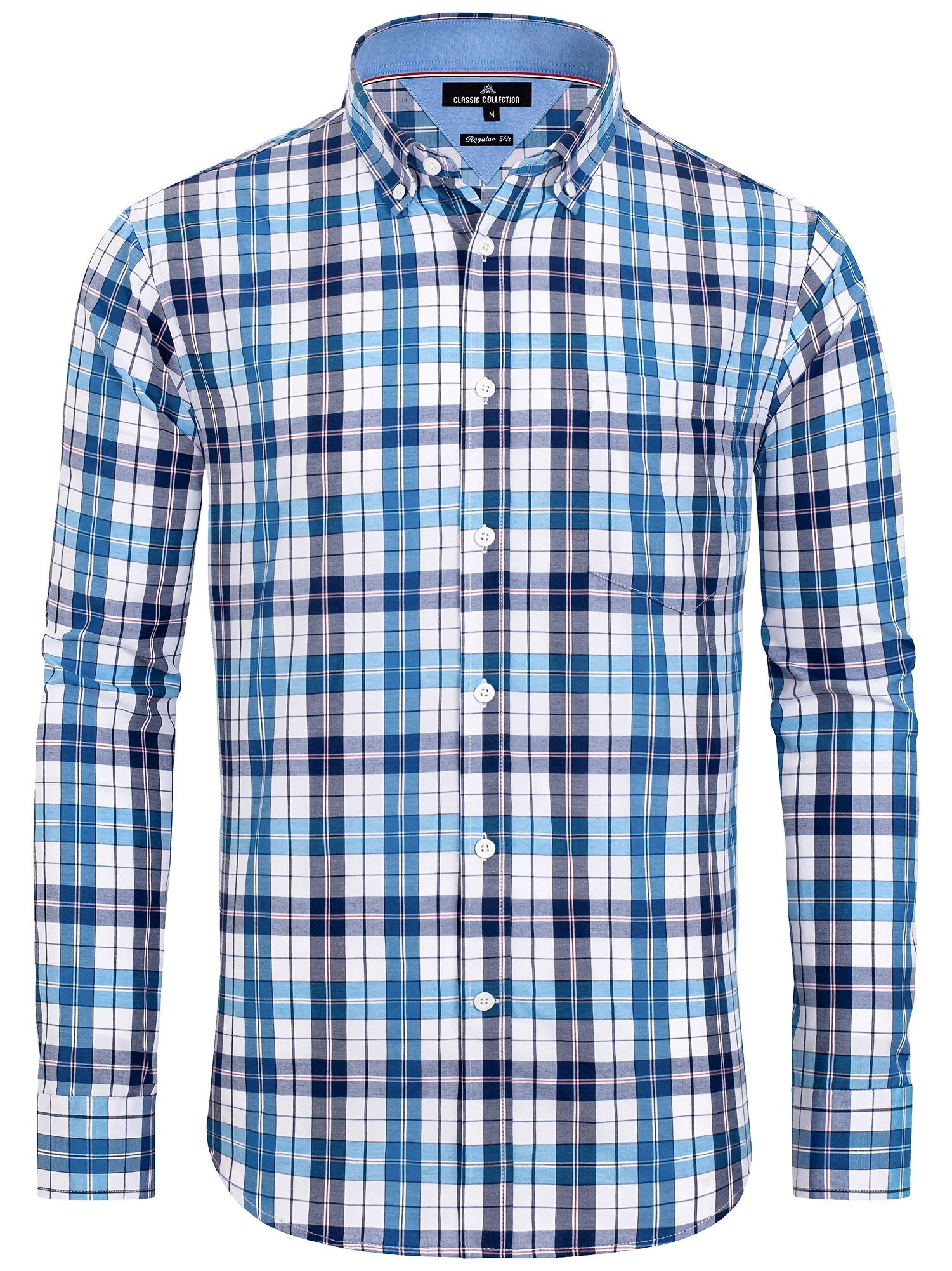 Men's Plaid Graphic Shirt Casual Cotton Lapel Button Down Long Sleeve Shirt