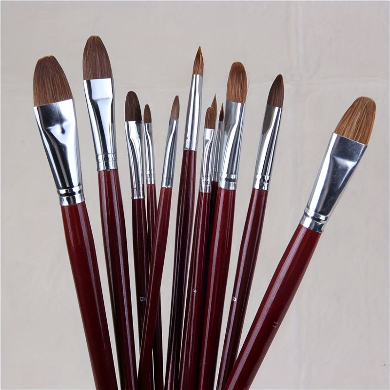 6pcs Weasel Hair Painting Brush Set Long Birch Rod Acrylic Drawing Art Supplies