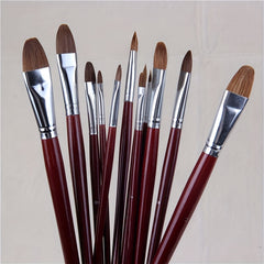 6pcs Weasel Hair Painting Brush Set Long Birch Rod Acrylic Drawing Art Supplies