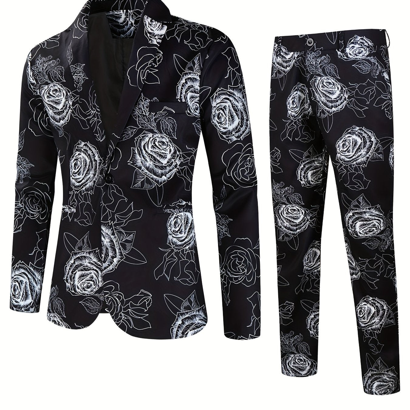 Rose Full Body Print Men's Business Suit
