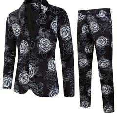 Rose Full Body Print Men's Business Suit