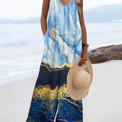 Graphic Print V Neck Jumpsuit Sleeveless Casual Wear