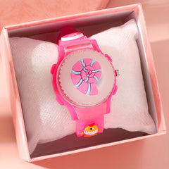 Pink LED Fidget Spinner Cartoon Watch for Kids