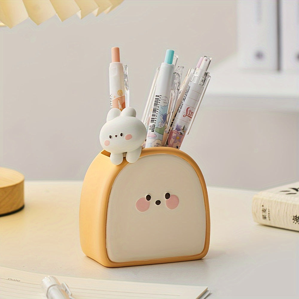 Resin Little Rabbit Tummy Time Toast Pen Holder