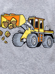 Excavator Print Pajama Set for Boys Crew Neck Short Sleeve Top & Shorts