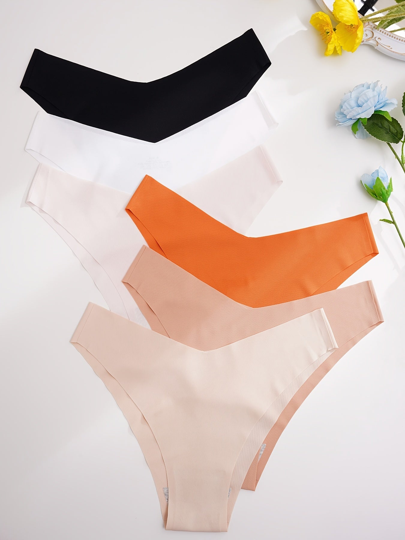 6pcs Seamless Solid Panties Low Waist High Stretch Underwear Lingerie