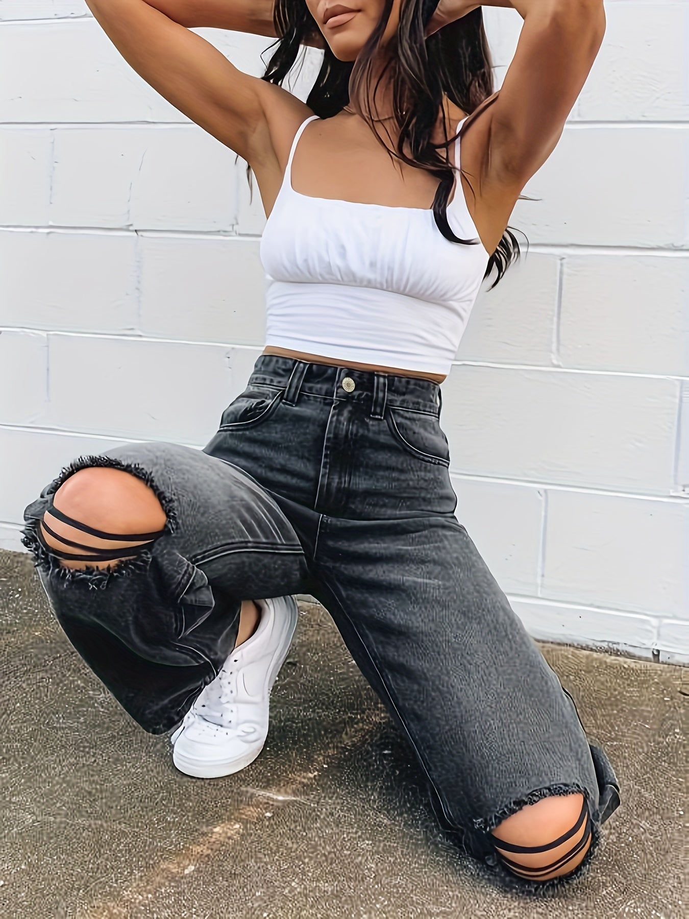 Ripped High Rise Mom Jeans