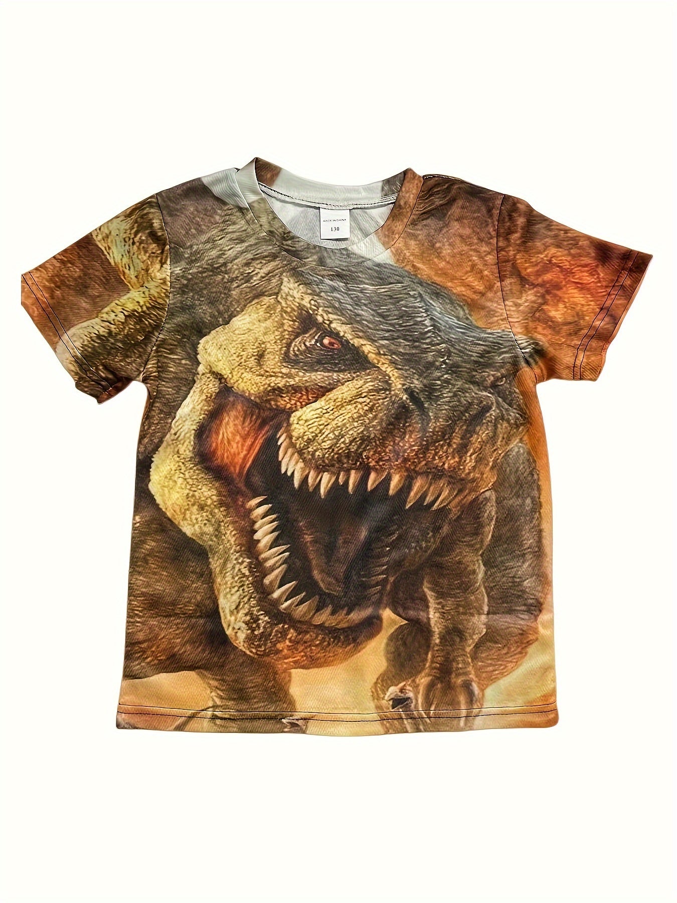 3D Wild Dinosaur Pattern T-shirt For Kids Short Sleeve Top