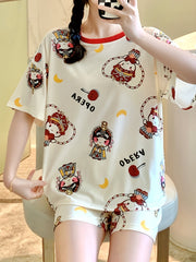 Cartoon Little Man Pajamas Set Short Sleeve Top & Shorts