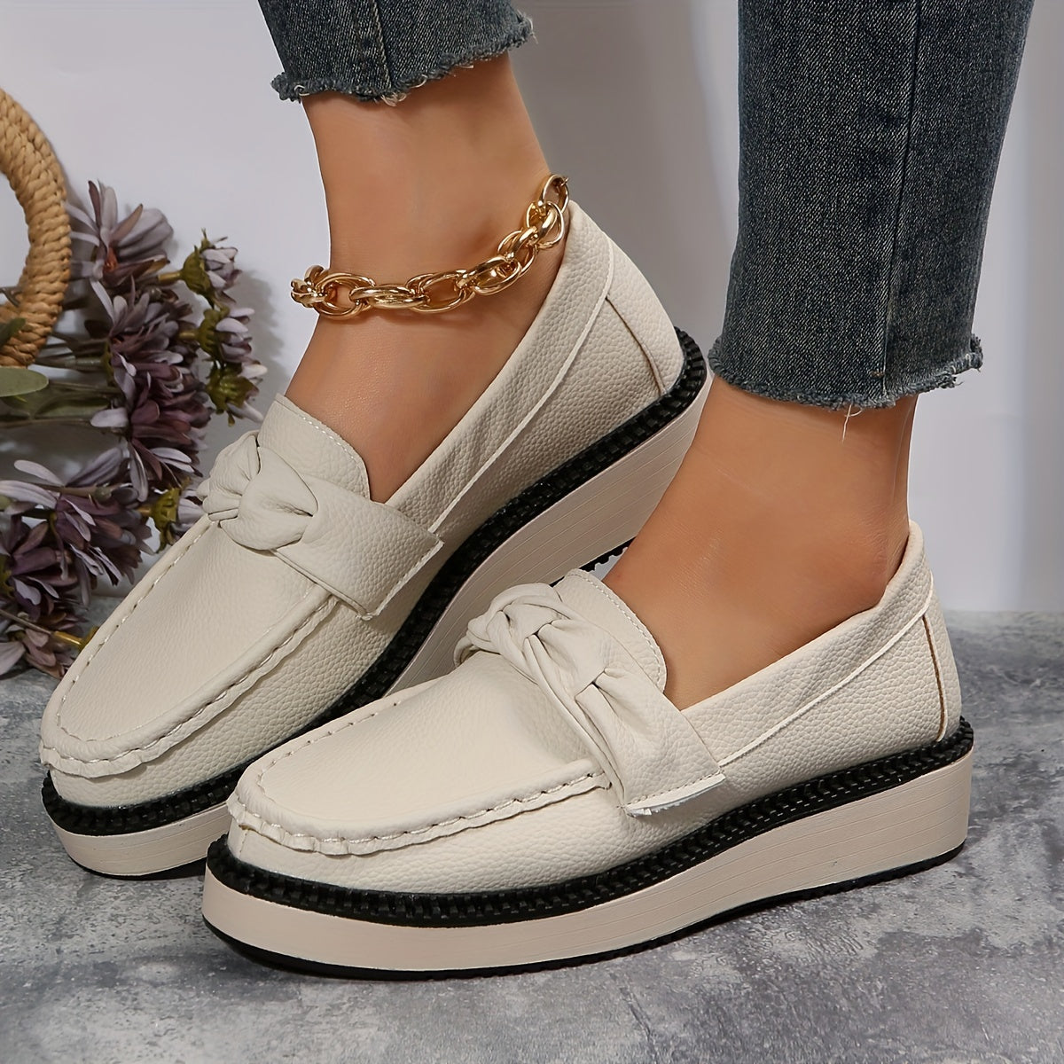 Women's Platform Loafers Round Toe Non Slip Shoes