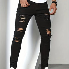 Slim Fit Ripped Jeans Mens Casual Street Style Stretch Denim Pants