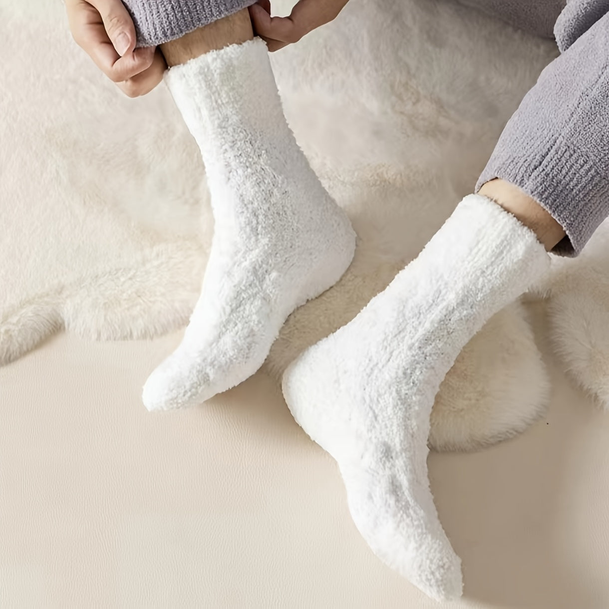 6 Pairs Winter Soft Warm Crew Socks Thick Fluffy Breathable Sweat Wicking Socks
