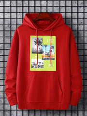 Palm Trees Beach Print Hoodie for Men