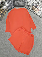 Half Button Long Sleeve Top & Drawstring Shorts